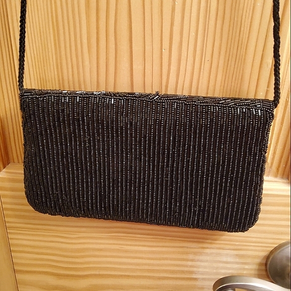 Black Evening Bag Vintage Hand Beaded Crossbody - Picture 5 of 17